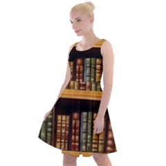 Room Interior Library Books Bookshelves Reading Literature Study Fiction Old Manor Book Nook Reading Knee Length Skater Dress by Grandong