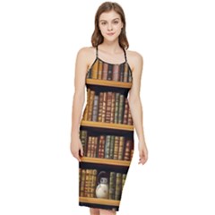 Room Interior Library Books Bookshelves Reading Literature Study Fiction Old Manor Book Nook Reading Bodycon Cross Back Summer Dress by Grandong