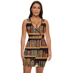 Room Interior Library Books Bookshelves Reading Literature Study Fiction Old Manor Book Nook Reading Draped Bodycon Dress by Grandong