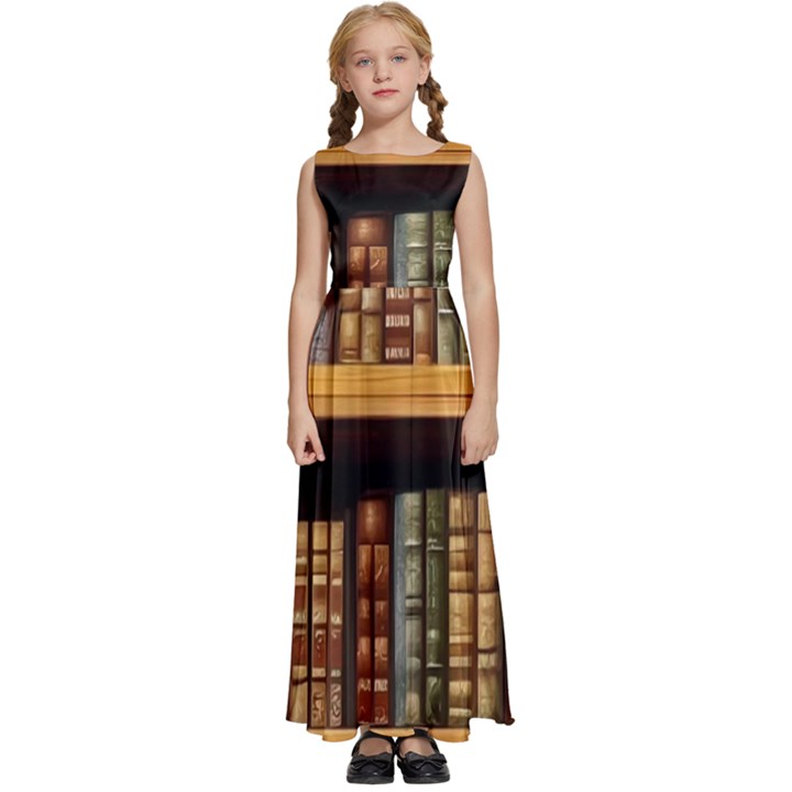 Room Interior Library Books Bookshelves Reading Literature Study Fiction Old Manor Book Nook Reading Kids  Satin Sleeveless Maxi Dress