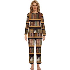 Room Interior Library Books Bookshelves Reading Literature Study Fiction Old Manor Book Nook Reading Womens  Long Sleeve Lightweight Pajamas Set by Grandong