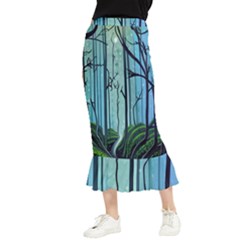 Nature Outdoors Night Trees Scene Forest Woods Light Moonlight Wilderness Stars Maxi Fishtail Chiffon Skirt