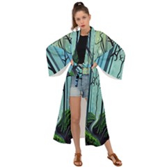 Nature Outdoors Night Trees Scene Forest Woods Light Moonlight Wilderness Stars Maxi Kimono