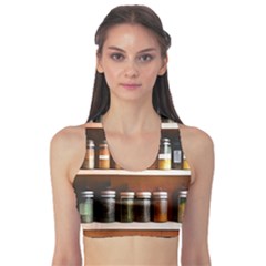 Alcohol Apothecary Book Cover Booze Bottles Gothic Magic Medicine Oils Ornate Pharmacy Fitness Sports Bra by Grandong