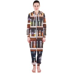 Alcohol Apothecary Book Cover Booze Bottles Gothic Magic Medicine Oils Ornate Pharmacy Hooded Jumpsuit (ladies) by Grandong