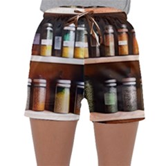 Alcohol Apothecary Book Cover Booze Bottles Gothic Magic Medicine Oils Ornate Pharmacy Sleepwear Shorts by Grandong