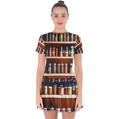 Alcohol Apothecary Book Cover Booze Bottles Gothic Magic Medicine Oils Ornate Pharmacy Drop Hem Mini Chiffon Dress by Grandong