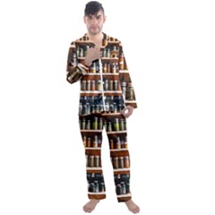 Alcohol Apothecary Book Cover Booze Bottles Gothic Magic Medicine Oils Ornate Pharmacy Men s Long Sleeve Satin Pajamas Set by Grandong