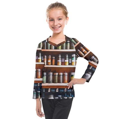 Alcohol Apothecary Book Cover Booze Bottles Gothic Magic Medicine Oils Ornate Pharmacy Kids  Long Mesh T-shirt by Grandong