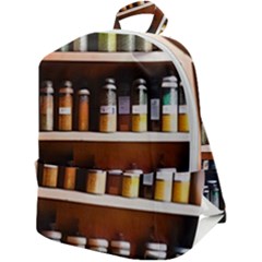 Alcohol Apothecary Book Cover Booze Bottles Gothic Magic Medicine Oils Ornate Pharmacy Zip Up Backpack by Grandong