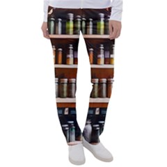 Alcohol Apothecary Book Cover Booze Bottles Gothic Magic Medicine Oils Ornate Pharmacy Women s Casual Pants by Grandong