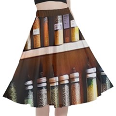 Alcohol Apothecary Book Cover Booze Bottles Gothic Magic Medicine Oils Ornate Pharmacy A-line Full Circle Midi Skirt With Pocket by Grandong