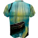 Swamp Bayou Rowboat Sunset Landscape Lake Water Moss Trees Logs Nature Scene Boat Twilight Quiet Men s Cotton T-Shirt View2