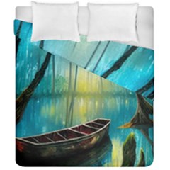 Swamp Bayou Rowboat Sunset Landscape Lake Water Moss Trees Logs Nature Scene Boat Twilight Quiet Duvet Cover Double Side (california King Size) by Grandong