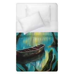 Swamp Bayou Rowboat Sunset Landscape Lake Water Moss Trees Logs Nature Scene Boat Twilight Quiet Duvet Cover (single Size) by Grandong