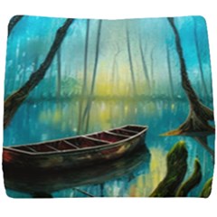 Swamp Bayou Rowboat Sunset Landscape Lake Water Moss Trees Logs Nature Scene Boat Twilight Quiet Seat Cushion by Grandong