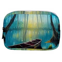 Swamp Bayou Rowboat Sunset Landscape Lake Water Moss Trees Logs Nature Scene Boat Twilight Quiet Make Up Pouch (small) by Grandong