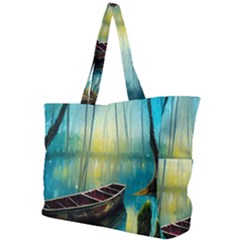 Swamp Bayou Rowboat Sunset Landscape Lake Water Moss Trees Logs Nature Scene Boat Twilight Quiet Simple Shoulder Bag by Grandong