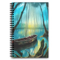 Swamp Bayou Rowboat Sunset Landscape Lake Water Moss Trees Logs Nature Scene Boat Twilight Quiet 5 5  X 8 5  Notebook by Grandong