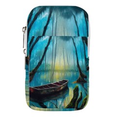 Swamp Bayou Rowboat Sunset Landscape Lake Water Moss Trees Logs Nature Scene Boat Twilight Quiet Waist Pouch (small) by Grandong