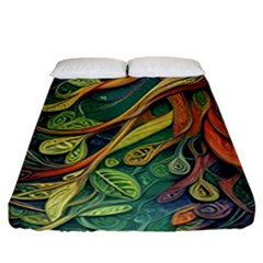 Outdoors Night Setting Scene Forest Woods Light Moonlight Nature Wilderness Leaves Branches Abstract Fitted Sheet (california King Size) by Grandong