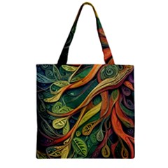 Outdoors Night Setting Scene Forest Woods Light Moonlight Nature Wilderness Leaves Branches Abstract Zipper Grocery Tote Bag by Grandong