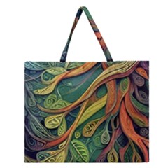 Outdoors Night Setting Scene Forest Woods Light Moonlight Nature Wilderness Leaves Branches Abstract Zipper Large Tote Bag by Grandong