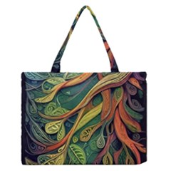 Outdoors Night Setting Scene Forest Woods Light Moonlight Nature Wilderness Leaves Branches Abstract Zipper Medium Tote Bag by Grandong