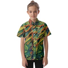 Outdoors Night Setting Scene Forest Woods Light Moonlight Nature Wilderness Leaves Branches Abstract Kids  Short Sleeve Shirt by Grandong