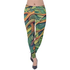 Outdoors Night Setting Scene Forest Woods Light Moonlight Nature Wilderness Leaves Branches Abstract Velvet Leggings by Grandong