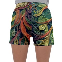 Outdoors Night Setting Scene Forest Woods Light Moonlight Nature Wilderness Leaves Branches Abstract Sleepwear Shorts by Grandong