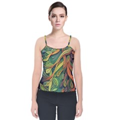 Outdoors Night Setting Scene Forest Woods Light Moonlight Nature Wilderness Leaves Branches Abstract Velvet Spaghetti Strap Top by Grandong