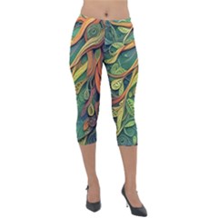 Outdoors Night Setting Scene Forest Woods Light Moonlight Nature Wilderness Leaves Branches Abstract Lightweight Velour Capri Leggings  by Grandong