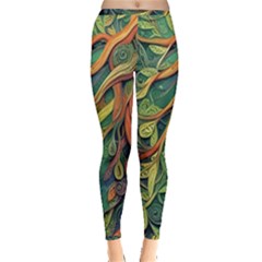 Outdoors Night Setting Scene Forest Woods Light Moonlight Nature Wilderness Leaves Branches Abstract Inside Out Leggings by Grandong