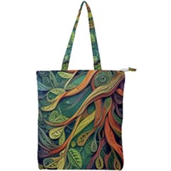 Outdoors Night Setting Scene Forest Woods Light Moonlight Nature Wilderness Leaves Branches Abstract Double Zip Up Tote Bag by Grandong