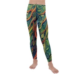 Outdoors Night Setting Scene Forest Woods Light Moonlight Nature Wilderness Leaves Branches Abstract Kids  Lightweight Velour Leggings by Grandong