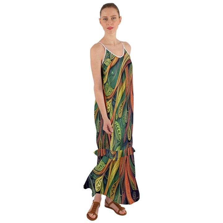 Outdoors Night Setting Scene Forest Woods Light Moonlight Nature Wilderness Leaves Branches Abstract Cami Maxi Ruffle Chiffon Dress