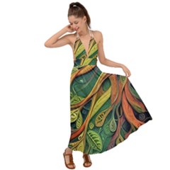 Outdoors Night Setting Scene Forest Woods Light Moonlight Nature Wilderness Leaves Branches Abstract Backless Maxi Beach Dress by Grandong