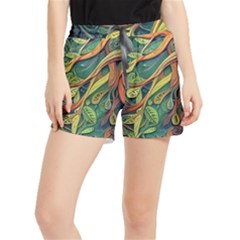 Outdoors Night Setting Scene Forest Woods Light Moonlight Nature Wilderness Leaves Branches Abstract Women s Runner Shorts by Grandong