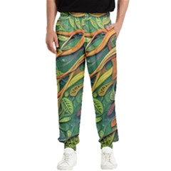 Outdoors Night Setting Scene Forest Woods Light Moonlight Nature Wilderness Leaves Branches Abstract Men s Elastic Waist Pants by Grandong