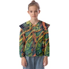 Outdoors Night Setting Scene Forest Woods Light Moonlight Nature Wilderness Leaves Branches Abstract Kids  Peter Pan Collar Blouse by Grandong