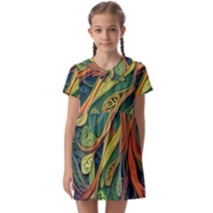 Outdoors Night Setting Scene Forest Woods Light Moonlight Nature Wilderness Leaves Branches Abstract Kids  Asymmetric Collar Dress by Grandong