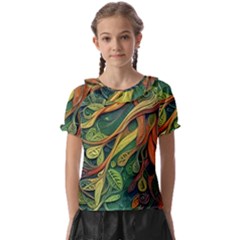 Outdoors Night Setting Scene Forest Woods Light Moonlight Nature Wilderness Leaves Branches Abstract Kids  Frill Chiffon Blouse by Grandong