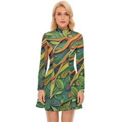 Outdoors Night Setting Scene Forest Woods Light Moonlight Nature Wilderness Leaves Branches Abstract Long Sleeve Velour Longline Dress by Grandong