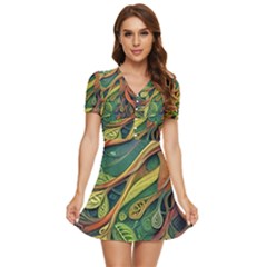 Outdoors Night Setting Scene Forest Woods Light Moonlight Nature Wilderness Leaves Branches Abstract V-neck High Waist Chiffon Mini Dress by Grandong