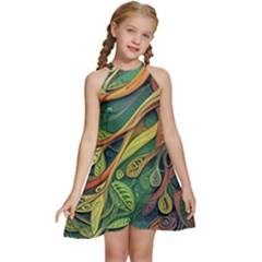 Outdoors Night Setting Scene Forest Woods Light Moonlight Nature Wilderness Leaves Branches Abstract Kids  Halter Collar Waist Tie Chiffon Dress by Grandong