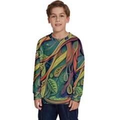 Outdoors Night Setting Scene Forest Woods Light Moonlight Nature Wilderness Leaves Branches Abstract Kids  Crewneck Sweatshirt by Grandong