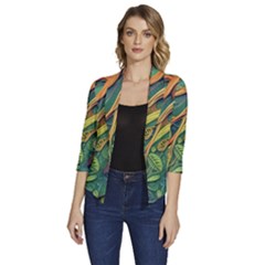 Outdoors Night Setting Scene Forest Woods Light Moonlight Nature Wilderness Leaves Branches Abstract Women s Draped Front 3/4 Sleeve Shawl Collar Jacket by Grandong