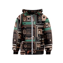 Retro Electronics Old Antiques Texture Wallpaper Vintage Cassette Tapes Retrospective Kids  Zipper Hoodie