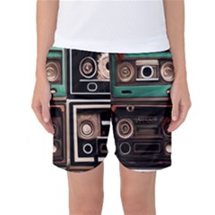 Retro Electronics Old Antiques Texture Wallpaper Vintage Cassette Tapes Retrospective Women s Basketball Shorts by Grandong